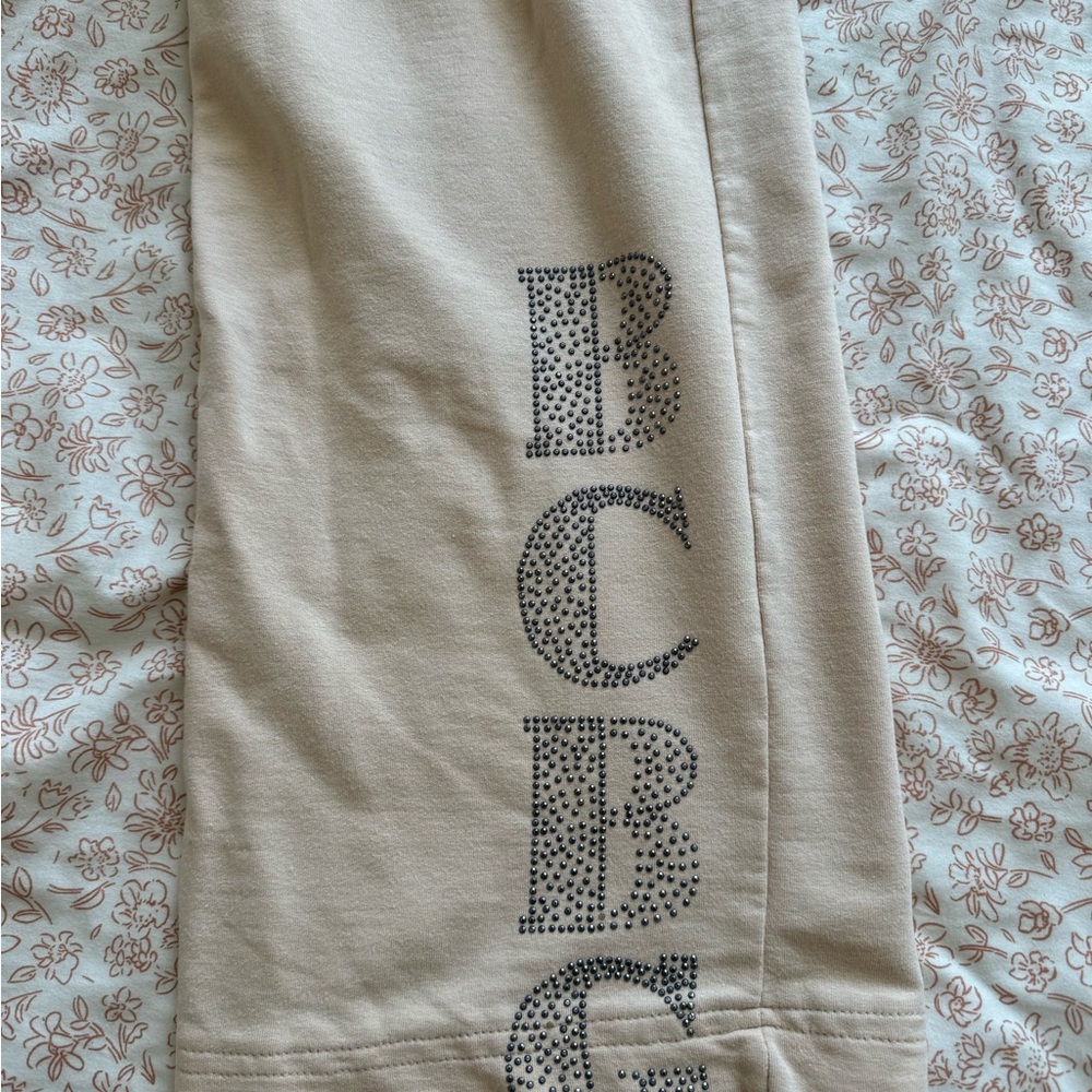 y2k BCBG Beige Sweatpants with bling Logo on leg, and bling pockets